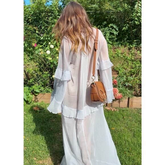 Powder Blue Romantic Boho Sheer Ruffle Maxi Dress - Picture 7 of 9